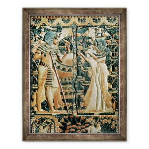 Tablou inramat - Egyptian 18th Dynasty - Placa de la capacul unui cufar aratand Tutankhamon c.1370-52 i.Hr. si sotia sa Ankhesenamun intr-o gradina, 60 x 80 cm