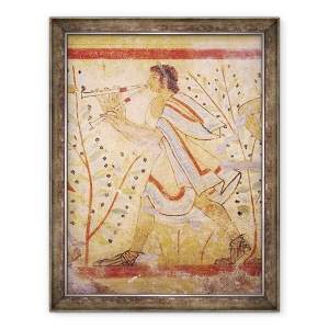 Tablou inramat - Etruscan - Muzician cantand Pipe, din Mormantul Leopardului, 60 x 80 cm