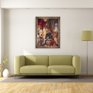 Tablou inramat - Eugene Deveria - Receptia lui Cristofor Columb 1450-1506 de Ferdinand al II-lea 1452-1516 de Aragon si Isabella 1451-1504 din Castilia, 70 x 90 cm - Img 2