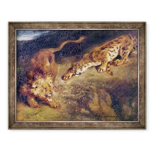 Tablou inramat - Ferdinand Victor Eugene Delacroix - Tigru si leu, 70 x 90 cm