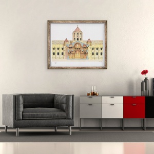 Tablou inramat - Fernando Aznar Cenamor - Catedrala romanica Santiago de Compostela. Spania, 70 x 85 cm - Img 2