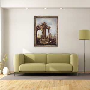 Tablou inramat - Francesco Guardi - Capriccio cu ruine romane, o piramida si figuri, 70 x 90 cm - Img 2