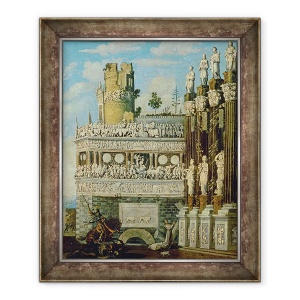 Tablou inramat - Francois de Nome - Arhitectura fantastica cu Sfantul Gheorghe si Dragon, 50 x 60 cm