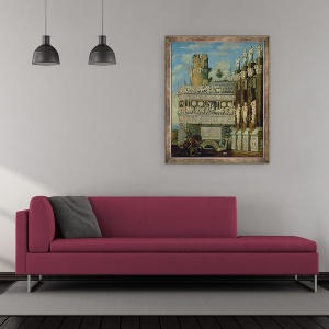 Tablou inramat - Francois de Nome - Arhitectura fantastica cu Sfantul Gheorghe si Dragon, 50 x 60 cm - Img 2
