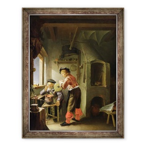 Tablou inramat - Frans van Mieris - Un alchimist si asistentul sau in atelierul lor, 60 x 80 cm