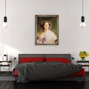 Tablou inramat - Franz Xaver Winterhalter - imparateasa Eugenie 1826-1920 si doamnele ei in asteptare, detaliu al imparatesei, 60 x 80 cm - Img 3