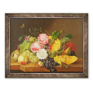 Tablou inramat - Franz Xavier Petter - Natura moarta cu flori si fructe, 60 x 80 cm
