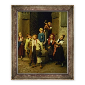 Tablou inramat - Friedrich Edouard Meyerheim - Elevii Urmarind un baiat strigand, 50 x 60 cm