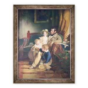 Tablou inramat - Friedrich von Amerling - Rudolf von Arthaber 1795-1867 impreuna cu copiii sai Rudolf, Emilie si Gustav Privind portretul mamei lor decedate, 70 x 90 cm