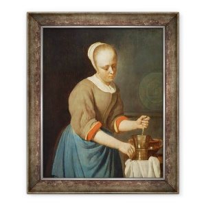 Tablou inramat - Gabriel Metsu - Tanara fata cu un pistil si mortar, 50 x 60 cm