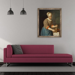 Tablou inramat - Gabriel Metsu - Tanara fata cu un pistil si mortar, 50 x 60 cm - Img 2