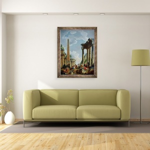 Tablou inramat - Giovanni Paolo Pannini - Capriccio arhitectural cu un predicator in ruine, 70 x 90 cm - Img 2