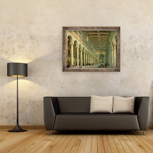 Tablou inramat - Giovanni Paolo Pannini - Interiorul Bisericii San Paolo Fuori le Mura, Roma, 70 x 90 cm - Img 2