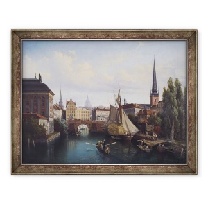 Tablou inramat - Gustav Palm - Vedere a Riddarholmskanalen, Stockholm in 1835, 60 x 80 cm