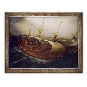 Tablou inramat - Hendrick Cornelisz Vroom - Battleship olandez intr-o furtuna ulei pe panza, 70 x 90 cm