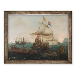 Tablou inramat - Hendrick Cornelisz. Vroom - Navele olandeze inabusind galerele spaniole de pe Coasta Angliei, 3 octombrie 1602, 70 x 90 cm