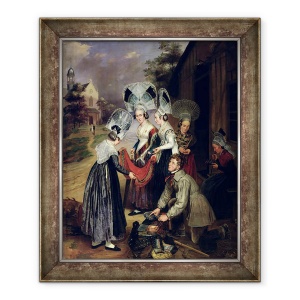 Tablou inramat - Henri Valton - Un negustor care vinde esarfe femeilor din Troyes, 70 x 85 cm