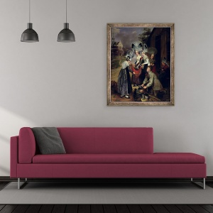 Tablou inramat - Henri Valton - Un negustor care vinde esarfe femeilor din Troyes, 70 x 85 cm - Img 2