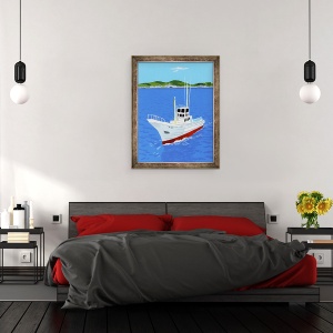 Tablou inramat - Hiroyuki Izutsu - Barca de pescuit si port, 70 x 90 cm - Img 3