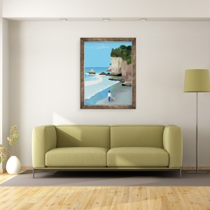 Tablou inramat - Hiroyuki Izutsu - Coasta pasnica cu valuri si stanci, 60 x 80 cm - Img 2