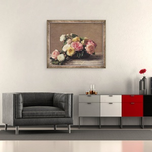 Tablou inramat - Ignace Henri Jean Fantin-Latour - Trandafiri intr-un vas, 70 x 85 cm - Img 2