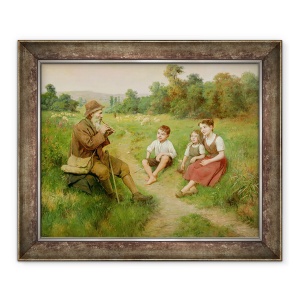 Tablou inramat - J. Alsina - Copii Ascultati un cioban cantand un flaut, 70 x 85 cm