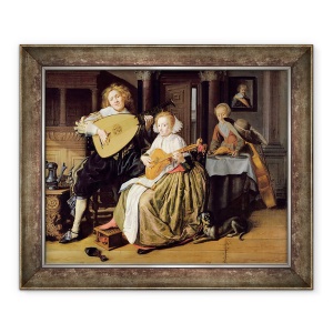 Tablou inramat - Jan Miense Molenaer - Un tanar jucand un Teorbo si o tanara femeie joaca un cittern, 50 x 60 cm