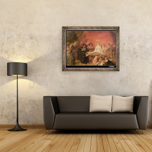 Tablou inramat - Jean Antoine Watteau - Masa miresei si mirelui, detaliu din contractul de casatorie, 70 x 90 cm - Img 2