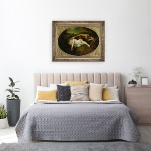 Tablou inramat - Jean Antoine Watteau - Nimfa si Satyr, sau Jupiter si Antiope, 60 x 80 cm - Img 3