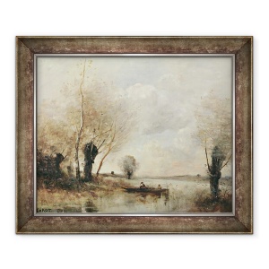 Tablou inramat - Jean Baptiste Camille Corot - Pescarii acostati la o banca, 50 x 60 cm