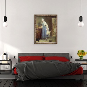 Tablou inramat - Jean-Baptiste Simeon Chardin - Camerista de bucatarie cu provizii, 60 x 80 cm - Img 3