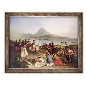 Tablou inramat - Jean Charles Langlois - intalnire intre generalul Nicolas Joseph Maison 1771-1840 si Ibrahim Pasha 1789-1848 la Navarino, septembrie 1828, 70 x 90 cm
