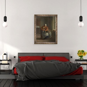 Tablou inramat - Jean-Francois Millet - Lectia de tricotat, 60 x 80 cm - Img 3