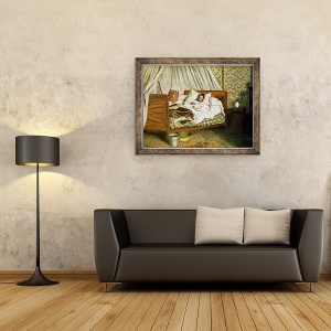 Tablou inramat - Jean Frederic Bazille - Ambulanta improvizata, Pictorul Monet ranit la Chailly-en-Biere, 70 x 90 cm - Img 2