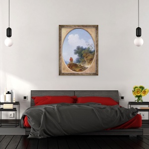 Tablou inramat - Jean-Honore Fragonard - Un cioban canta la flaut in timp ce o fata taraneasca asculta, 60 x 80 cm - Img 3