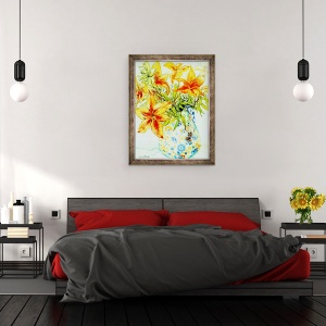 Tablou inramat - Joan Thewsey - Crini portocalii intr-o vaza japoneza, 2000, 70 x 90 cm - Img 3