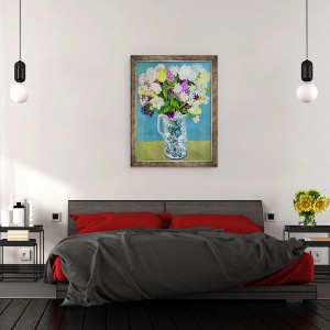 Tablou inramat - Joan Thewsey - Flori in ulcior, decor turcoaz, 2011, 60 x 80 cm - Img 3