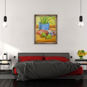 Tablou inramat - Joan Thewsey - Oala albastra si alba, Ulcior si Pere, 70 x 90 cm - Img 3
