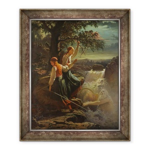 Tablou inramat - Johan Blackstadius - Doua taranesti ascultand jocul de apa-Sprite, 50 x 60 cm