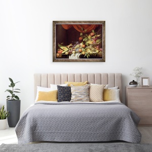 Tablou inramat - Joris van Son - O Natura moarta de fructe pe o margine drapata, 60 x 80 cm - Img 3