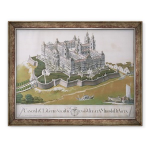 Tablou inramat - Joseph Knapp - Vedere a manastirii Augustiniene din Klosterneuburg, prezentand planuri de renovare proiectate de arhitectul Felice DAllio, 70 x 90 cm