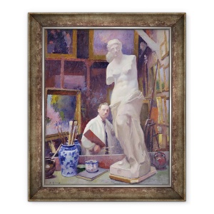 Tablou inramat - Jules Ernest Renoux - Ernest Renoux in studioul sau, 50, 70 x 85 cm