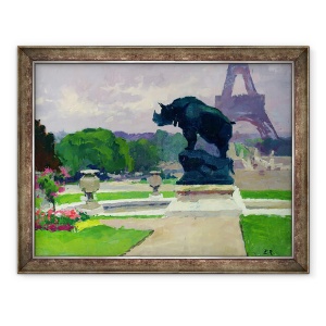 Tablou inramat - Jules Ernest Renoux - Gradinile Trocadero si rinocerii de Jacquemart, 70 x 90 cm