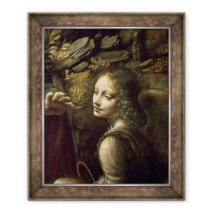Tablou inramat - Leonardo da Vinci - Detaliu al ingerului, de la Fecioara Stancilor Fecioara cu Pruncul Sfantul Ioan adorand Pruncul Hristos insotit de un inger, 50 x 60 cm