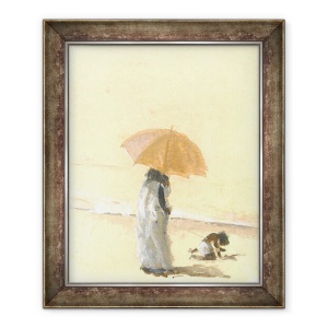Tablou inramat - Lincoln Seligman - Femeie si Copil pe plaja, 70 x 85 cm