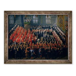 Tablou inramat - Louis Michel Dumesnil - Pat de Justitie a avut loc la Parlamentul de Paris, 70 x 90 cm