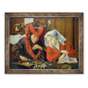 Tablou inramat - Marinus van Reymerswaele - Bancherul si sotia sa, 70 x 90 cm