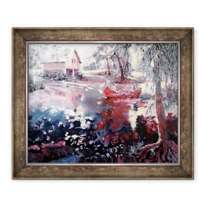 Tablou inramat - Mary Smith - Elvaston barca casa si lac, 50 x 60 cm