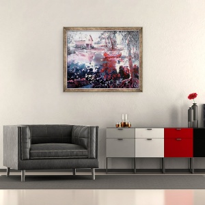 Tablou inramat - Mary Smith - Elvaston barca casa si lac, 50 x 60 cm - Img 2