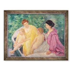 Tablou inramat - Mary Stevenson Cassatt - inot, sau doua mame si copiii lor pe o barca, 70 x 90 cm